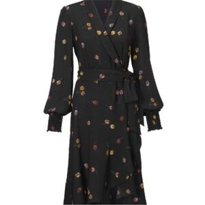 Cabi Divine Black Floral Long Sleeve Midi‎ Dress. Size medium.